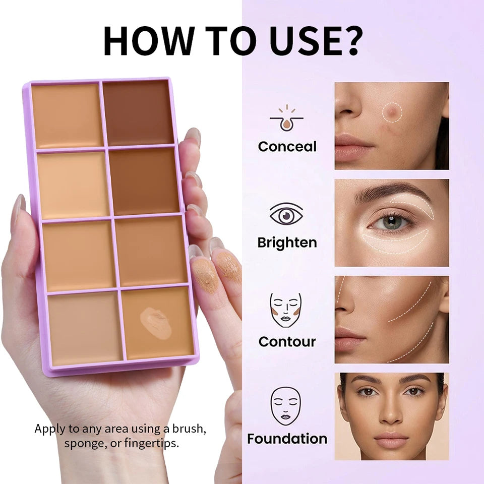 8 Shade Soft Matte Cream Concealer Palette Full Coverage Fade Dark Circles Blemishes Waterproof Long Lasting Oil Control Makeup
