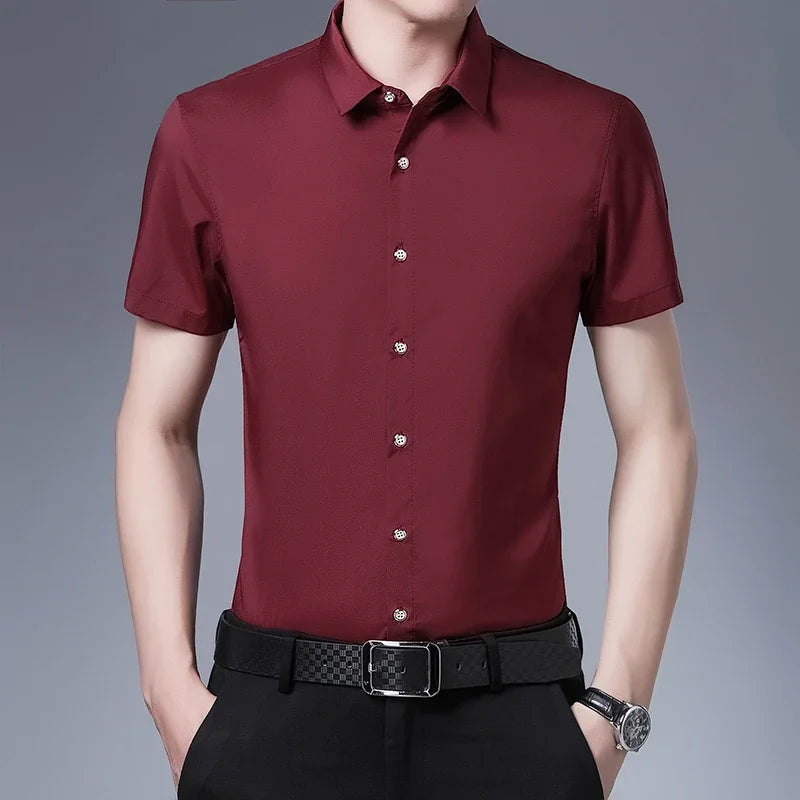 8 Colors Men's Casual Business Short Sleeved Shirt Wrinkle Resistant Fashionable Top