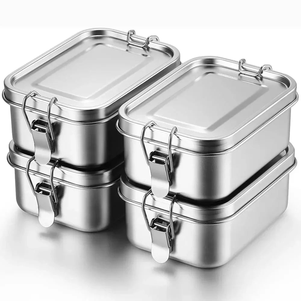304 Stainless Steel Bento Box Metal Food Storage Container with Locking Clasp Suitable for Work and School 1200/2400ml Lunch Box