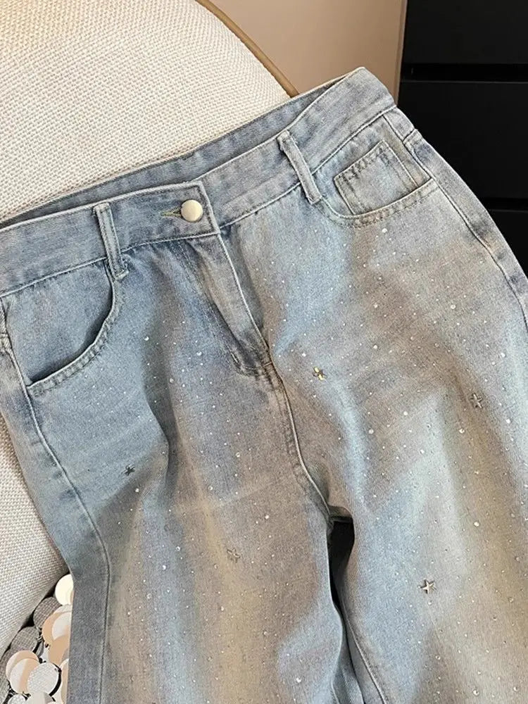 Women's High Waist Loose Straight Wide Leg Basic Casual Trendy Jeans Pants Summer New Fashion Light Blue Denim Trousers Clothes