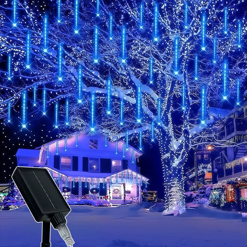 Solar Falling Star Meteor Lights 30CM8Tubes-50CM8Tubes LED String IP54 Waterproof Warm White Blue Colorful 8 Modes Christmas LED