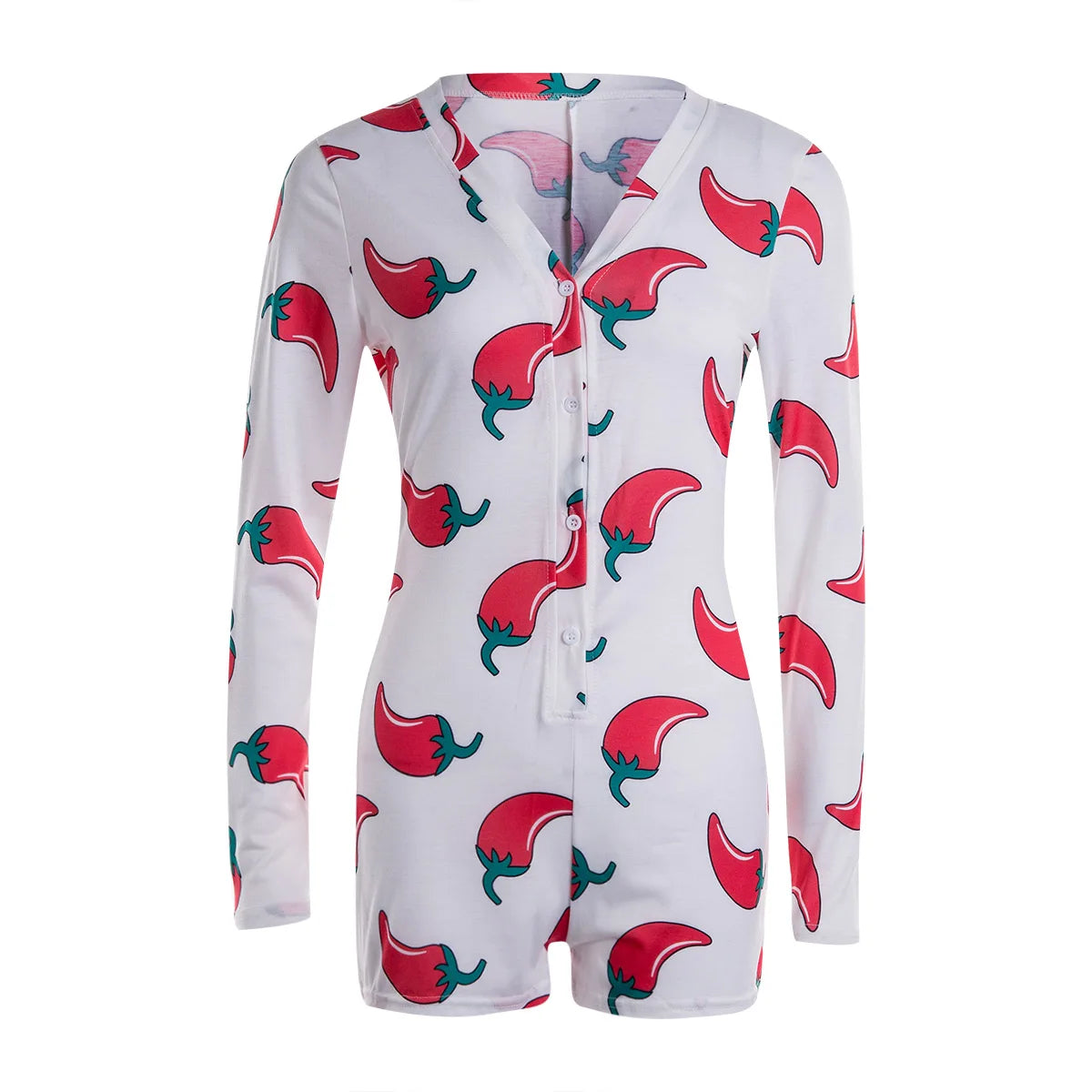 Women Long Sleeve Low Cut Bodycon Sleepwear Spicy Print Short Romper Pajamas Overalls Spring Autumn Housedresses