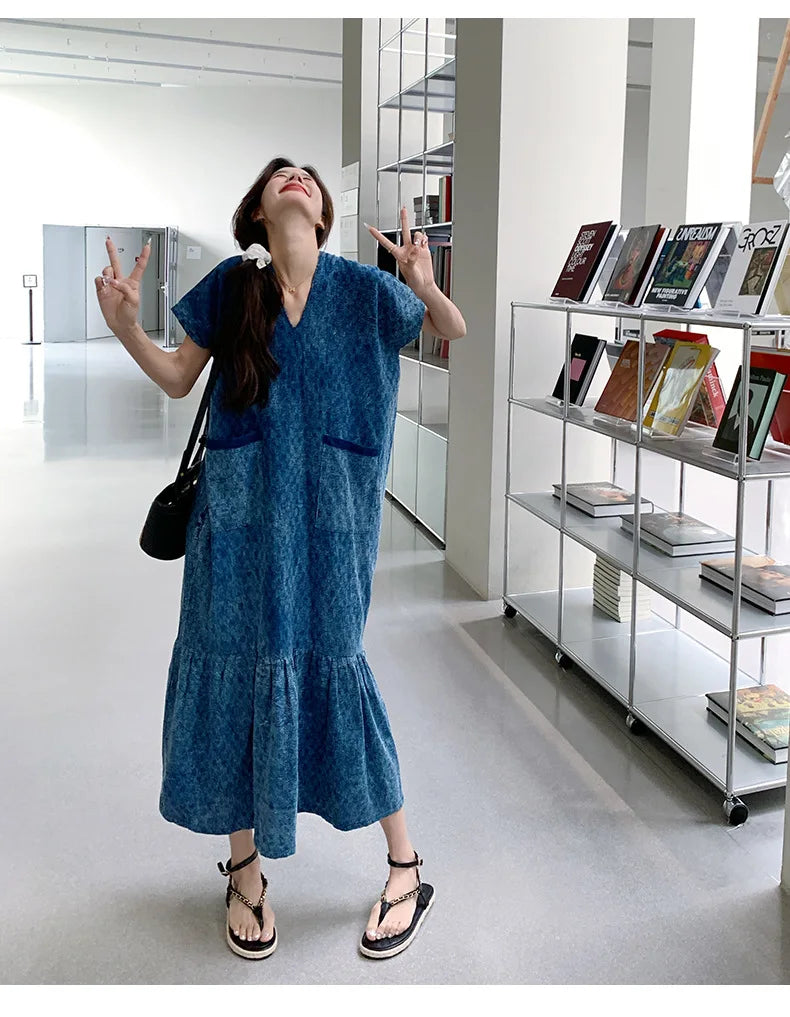 Retro Denim Dress Women's Summer Design Sense Fashion Loose Dress