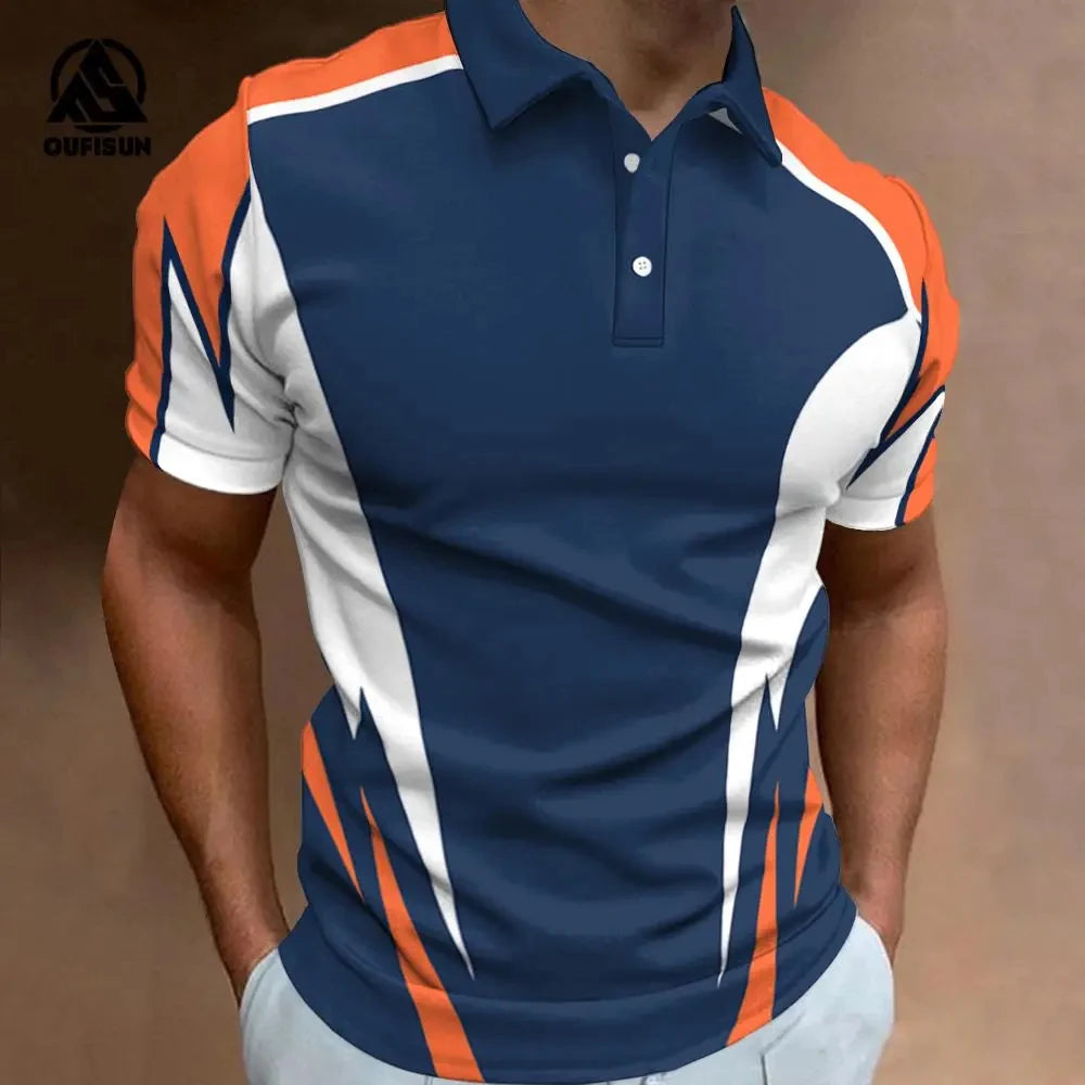 Fashion Men's Polo Shirt Summer Casual Short Sleeve Buttons Tops New Street Sports Style Oversized Clothing Pullover Golf Wear