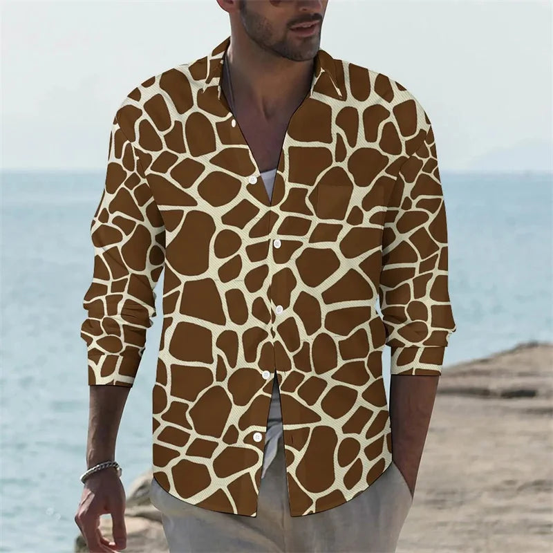 Men's shirt giraffe printed animal shirt autumn casual shirt men's cool shirt long sleeved pattern fun top size XS-6XL