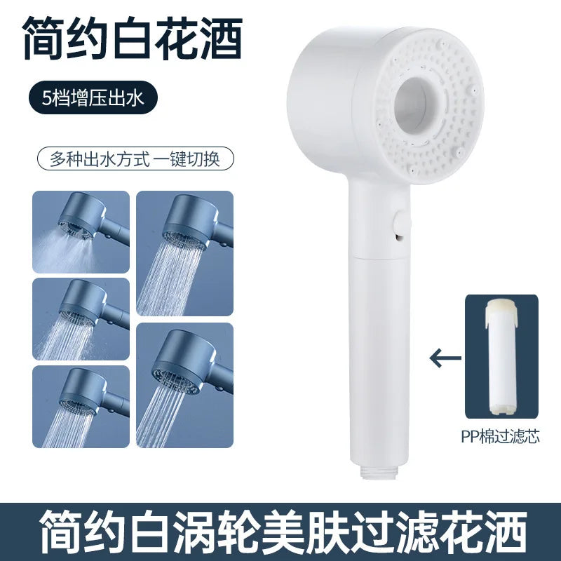 5 Modes Pressurized Shower Head with Mineral Ball Filter High Pressure Spray Nozzles Stop Button Showerhead Bathroom Accessories