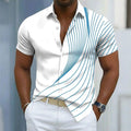 Men's Geometric Line Shirt Button Up Short Sleeve Casual 3D Print Turndown Shirt Blue Purple Orange Green