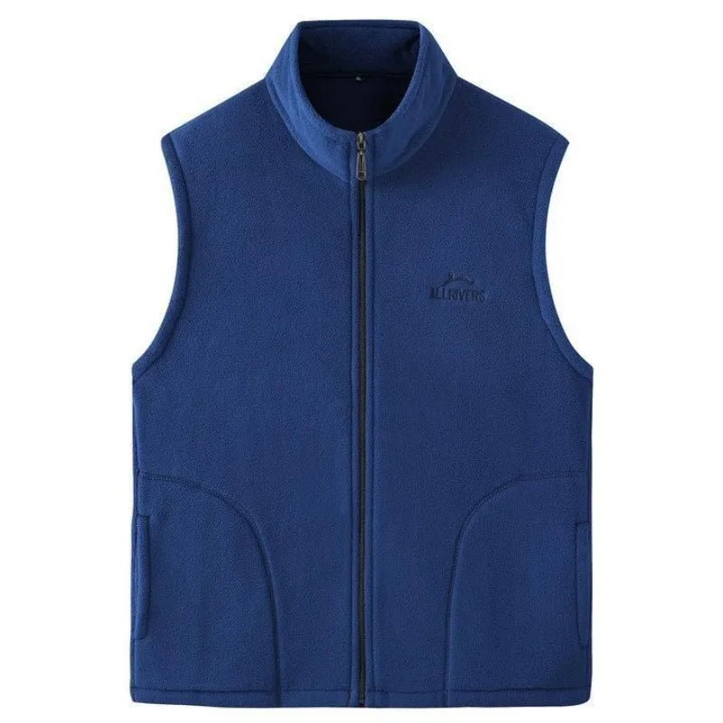 Men's Embroidery Vest Waistcoat Standing Collar Double-sided Fleece Warm Sleeveless Pocket Vest Outdoor Windproof Mens Jacket