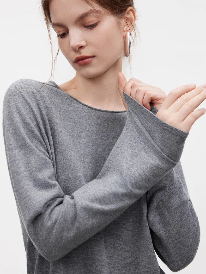 SuyaDream, Women Wool Pullovers, 5%Cashmere 92%Wool, Soft Cozy Sweaters, 2025 Fall Winter Basic Solid Knit Top