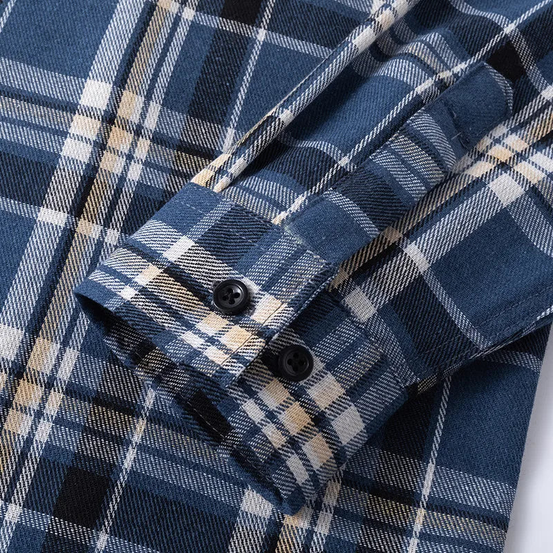 Men Shirt Plaid FlannelLong Sleeve Blue Loose Mens Casual Shirt Oversized Spring Autumn Comfortable Male Soft Dress Shirt