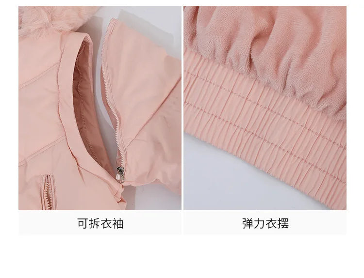 Winter Thickened Short Korean-Style Cotton-Padded Jacket with Fur Collar for Petite Women Warm Coat down Filled