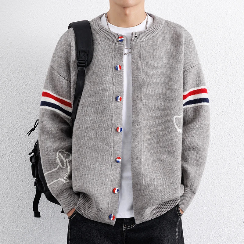 Hot Selling Men's Autumn Winter Knitted Cardigans Branded Embroidered Single Breasted Sweaters Fashionable Trendy Outerwear Tops
