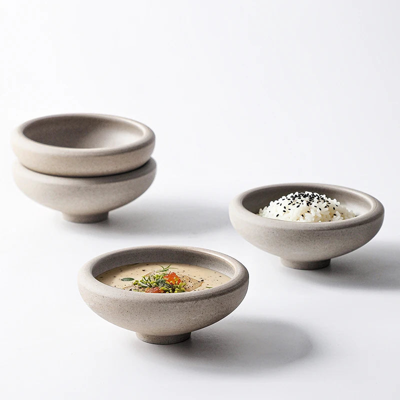 Frosted Coarse Pottery Bowl Vintage Soup Bowl Yogurt Dessert Bowl Appetizer Bowls Snack Sashimi Bowls Restaurant Tableware