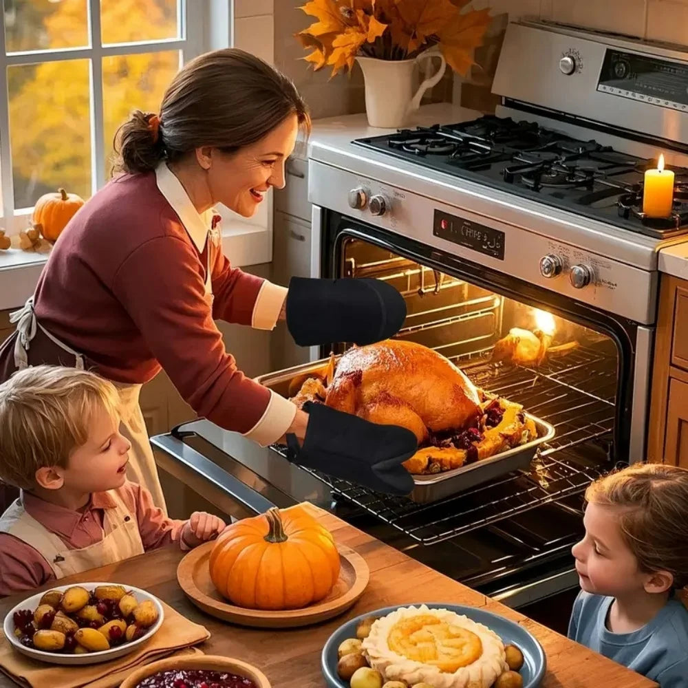 Oven Mitts 500°F Heat Resistant Oven Mitts, Non-Slip Grilling Mitts, Kitchen Safe Cooking Mitts