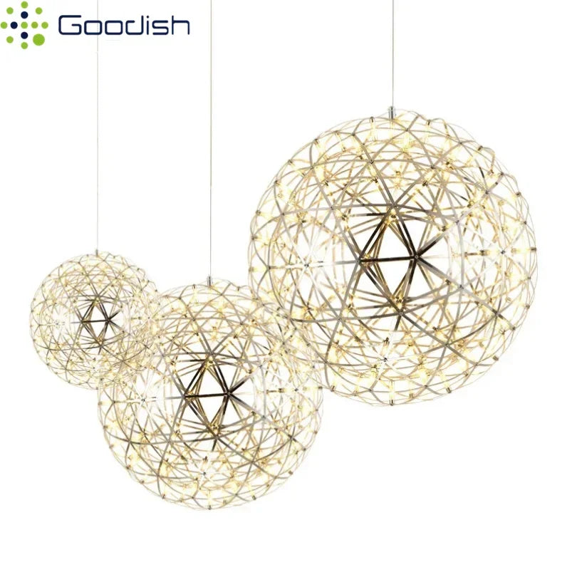 Modern Minimalist Stainless Steel Spark Ball LED Pandent Lights Art Creative Lamps for Chidren's Room Home Decoration Chandelier
