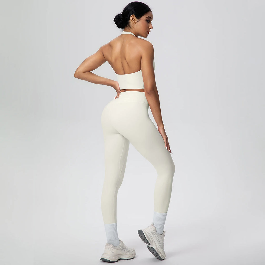 2PCS/set Yoga Set for Woman's Sexy Backless Halter Bra Sports Top Quick Drying Legging Summer Gym Fitness Pants Yoga Set