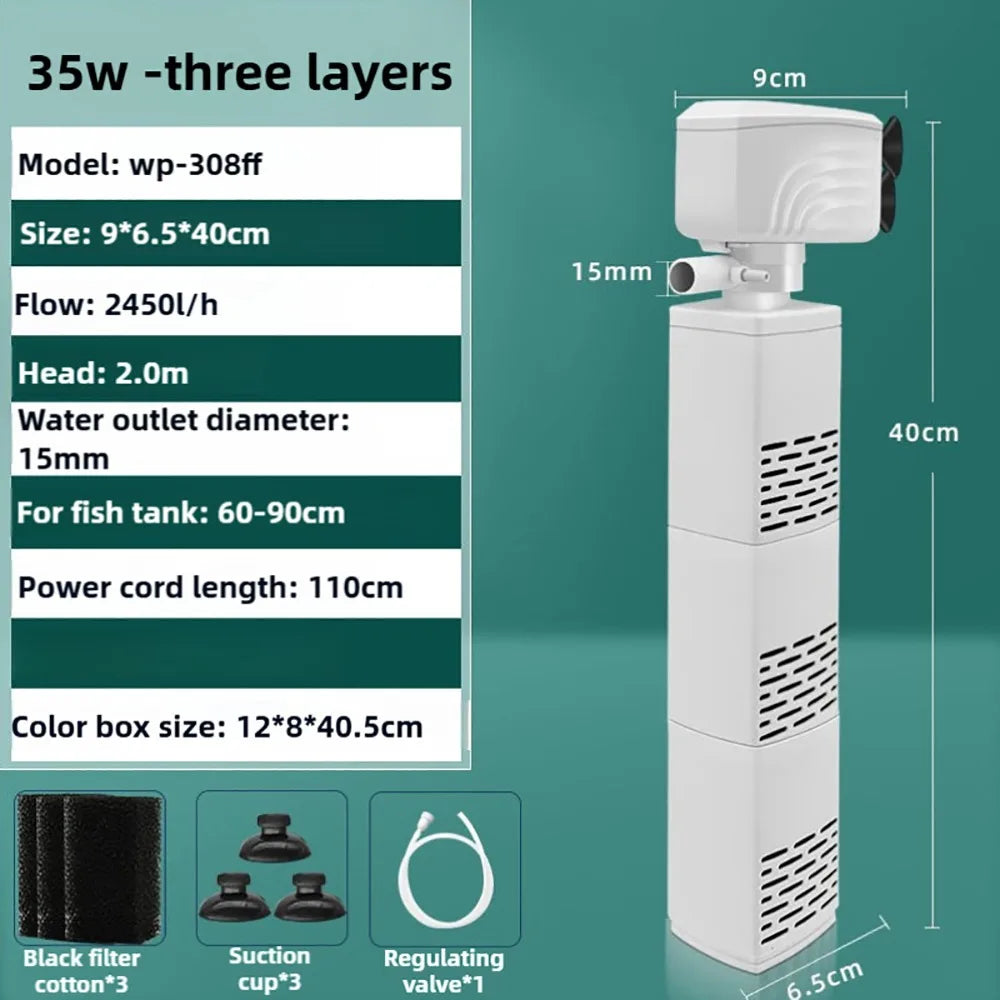 1Pcs Durable Submersible Silent Aquarium Filter Pump 3 in 1 4/6/15/20/25/35W Air Oxygen Aerator Water Change 220V Wave Maker