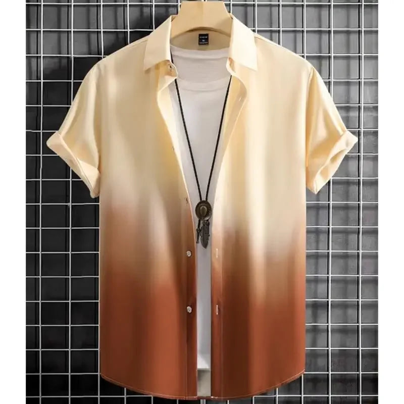 Men's Hawaiian shirts 3d gradient printed loose shirts and oversized shirts, high-quality beach party sweaters