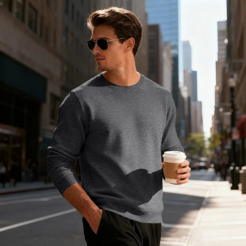 Winter Mens Loose Crew Neck Pullover Sweatshirt Fleece Lined Warm Casual Sports Commuter Outerwear Men Sweatshirt