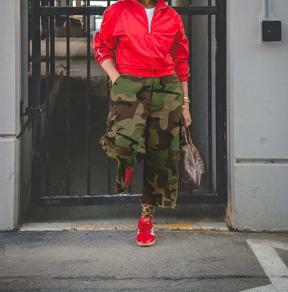 Women Mid Length Pant Vintage Camouflage Cargo Pants High Waist Trousers Capris Y2k Streetwear Elegant Work Casual Loose 2026