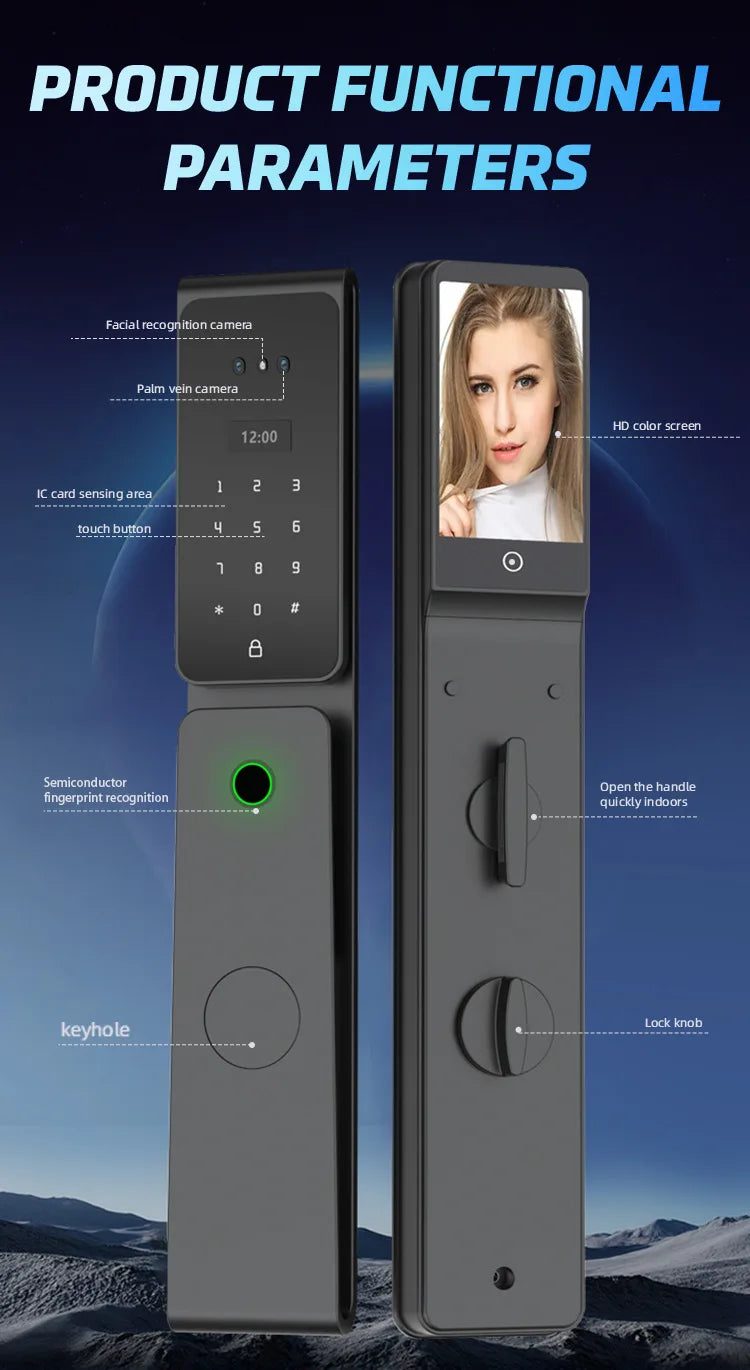 EGFirtor TUYA  APP Remote Control IC Card Electronic Smart Door Lock Waterproof  3D Face Password Fingerprint Keys Unlock Way