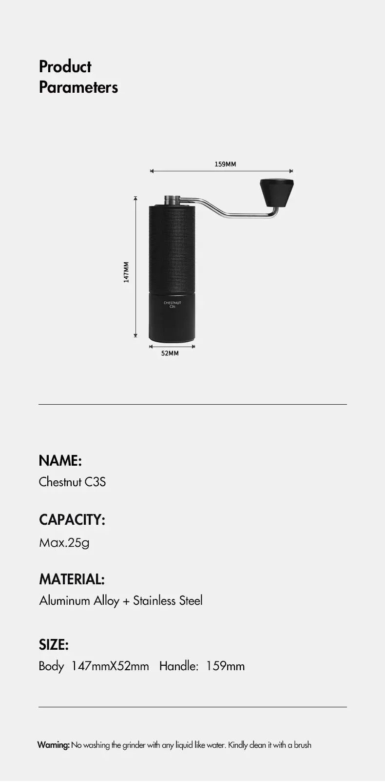 TIMEMORE Chestnut C3S/C3ESP  Manual Coffee Grinder, All Metal Body Anti-slip Portable Hand Mill, Built-in S2C Precision Burr