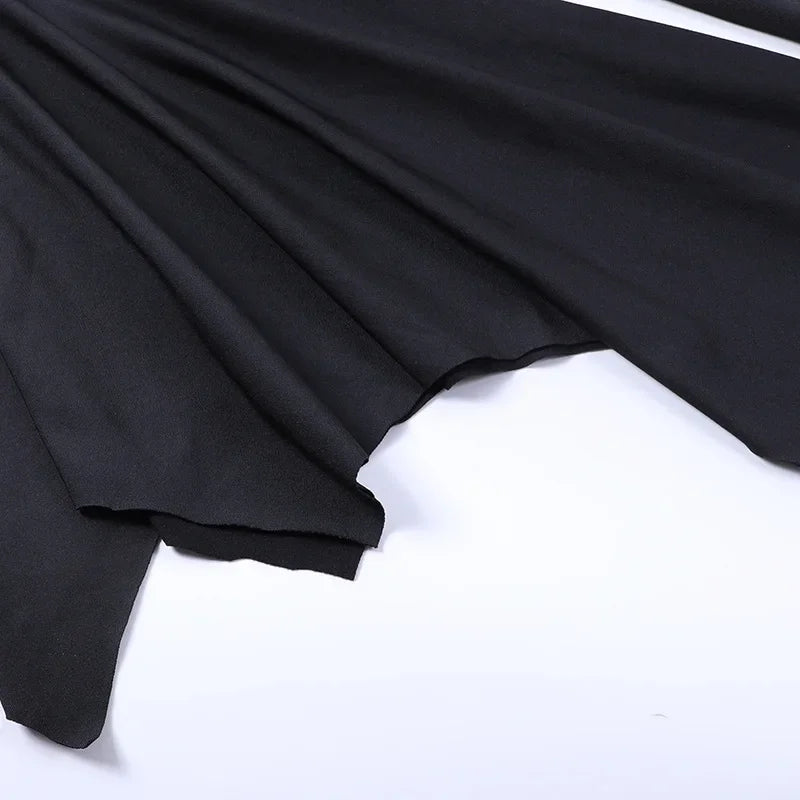 Halloween Costume Women Batwing Sleeve Floor Dress Black Gothic Evil Terror Maxi Mistress Morticia Addam Family Outfit For Adult