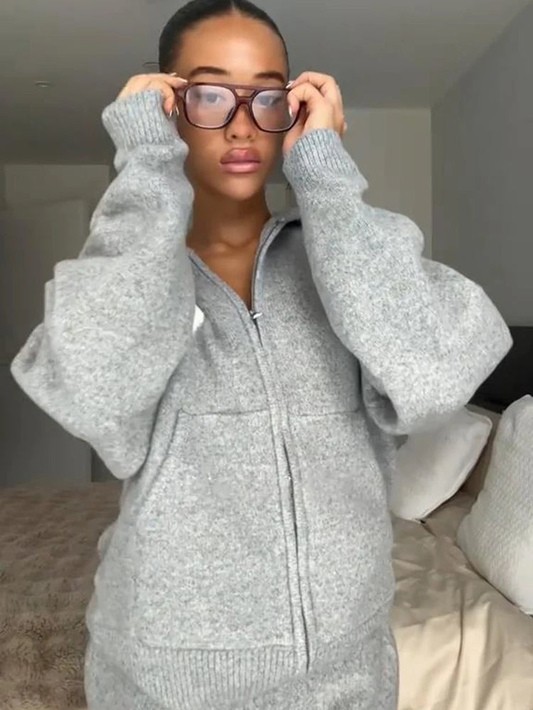 Jacket Tracksuit Two‑piece Set Knit Jacket Clothes Hooded Knit Woman Tracksuit Hooded Knit Coat Pants Trousers Women Clothes
