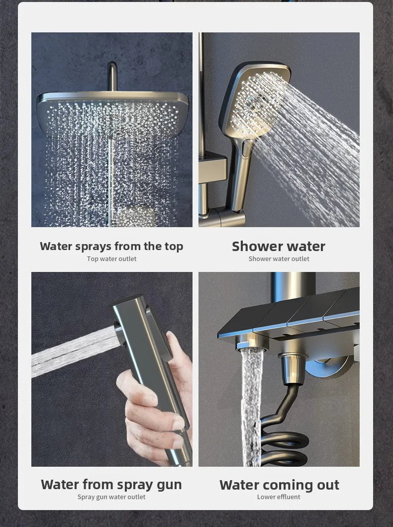 Luxury Shower System for Bathroom Wall Mount Smart Temperature Display Rainlfall Shower Faucet Set Piano Key 4 Ways Water Outlet