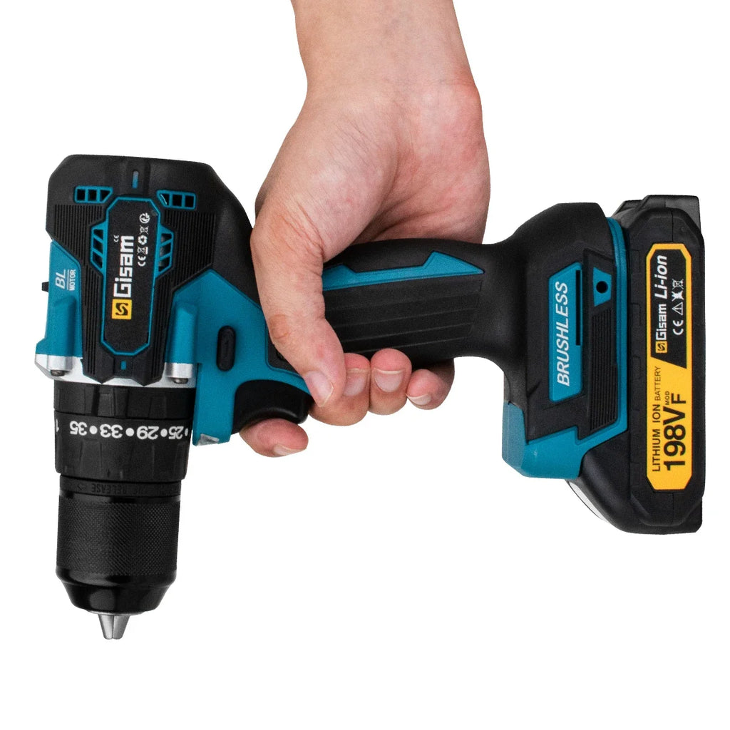 Gisam 13mm 35+3 Torque Brushless Electric Impact Drill Cordless Drill Electric Screwdriver Power Tool For Makita 18V Battery Pin