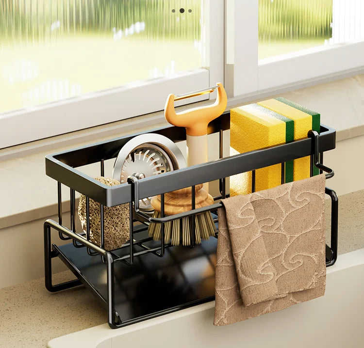 Kitchen Sink Drain Rack Organizer Stainless Steel Self Draining Sink Shelf Soap Sponge Holder Dishcloth Towel Rack Filter Basket