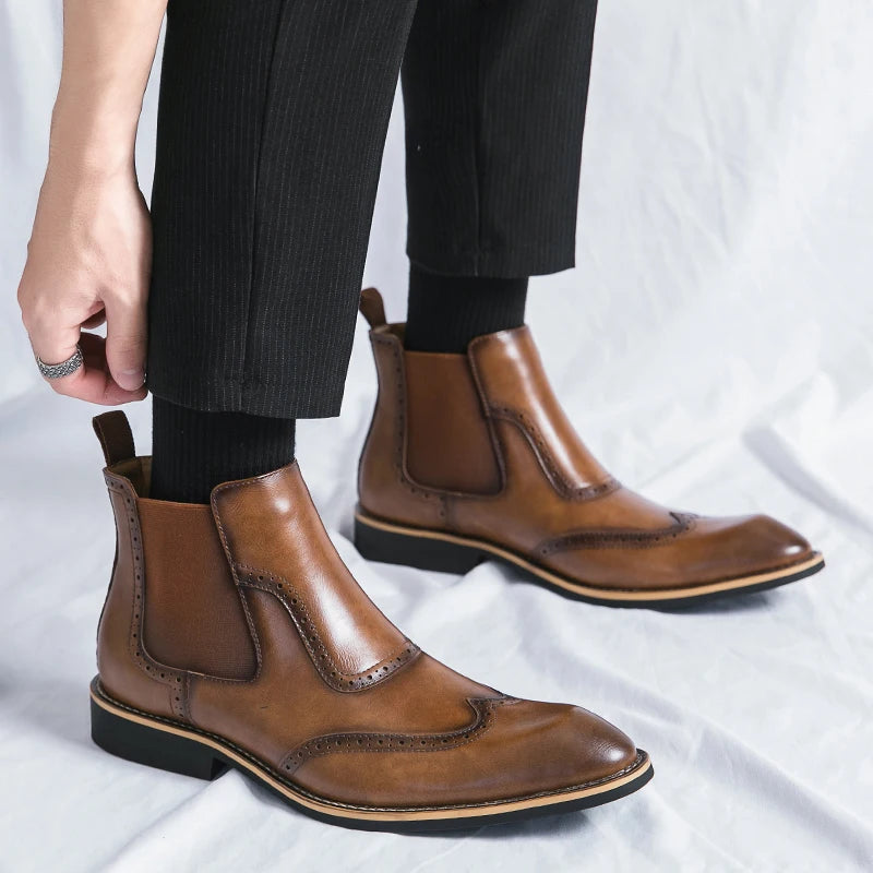 Genuine Leather Shoes Chelsea Boots for Women Retro Carved Boots Round Toe Ankle Boots British Style Women Shoes Winter/Autumn
