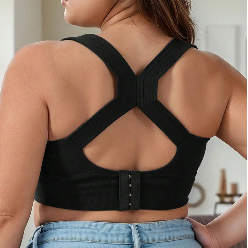 Women's Sports Bra Plus Size Back Closure High Impact Workout Sport Cross Top Breath Lingerie Gym Push Up Bra Seamless Running