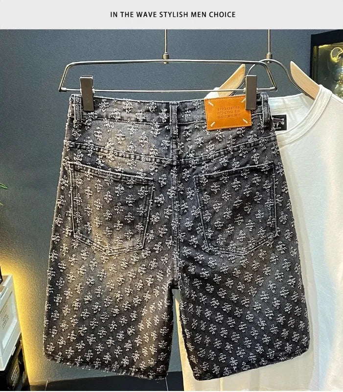 Workwear Pants, Washed Denim Shorts, Men's Denim Shorts, Designer High Street Fashion Loose Fit Fir Straight Leg Men's Shorts