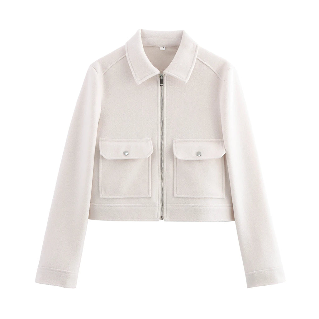 SLTNX Women's Zipper Jacket Coat New Winter Long Sleeve Pocket Outerwear Coat Short Street Elegant Women's Jacket