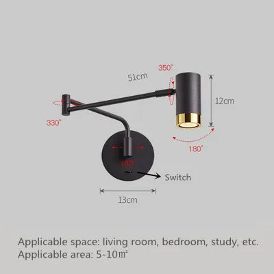 Modern Adjustable Swing Long Arm LED Wall Lamps Touch Sensor Internal Wall Washer Household Bedside Switch Decor Sconce Lights