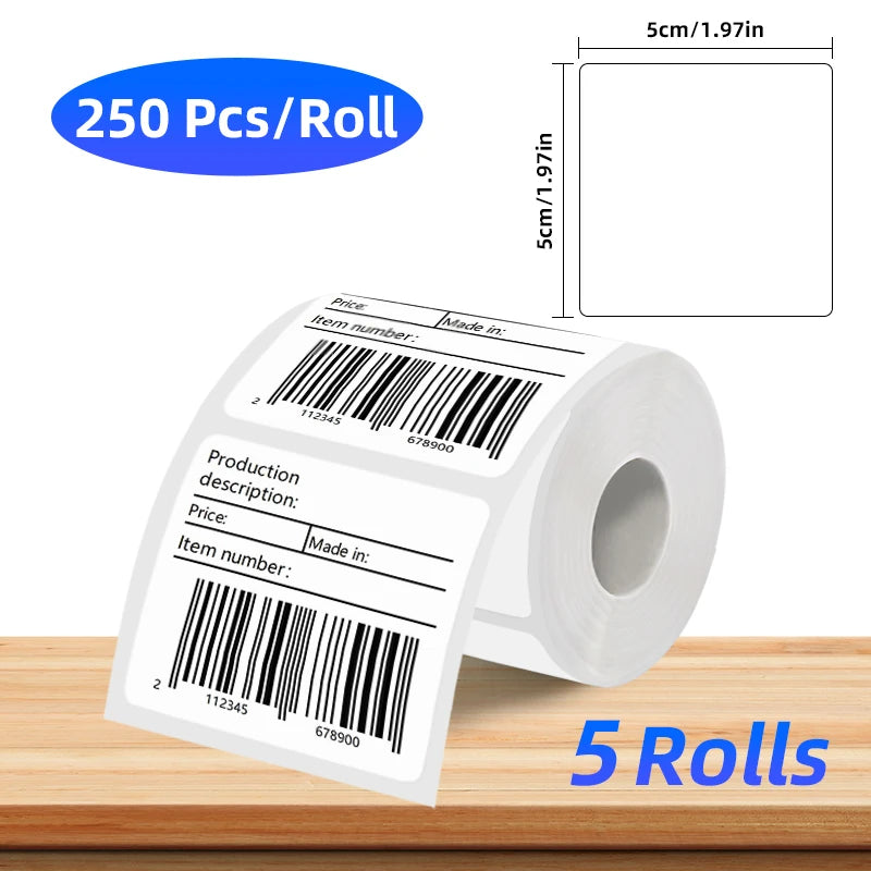 5 Rolls of Thermal Label Paper, Coreless White Self-Adhesive Waterproof Stickers, Suitable for Portable Handheld Printers - for Barcodes, Addresses, Shipping, Corporate Offices, Commercial and Home Labels 30*20mm 30*30 40*20