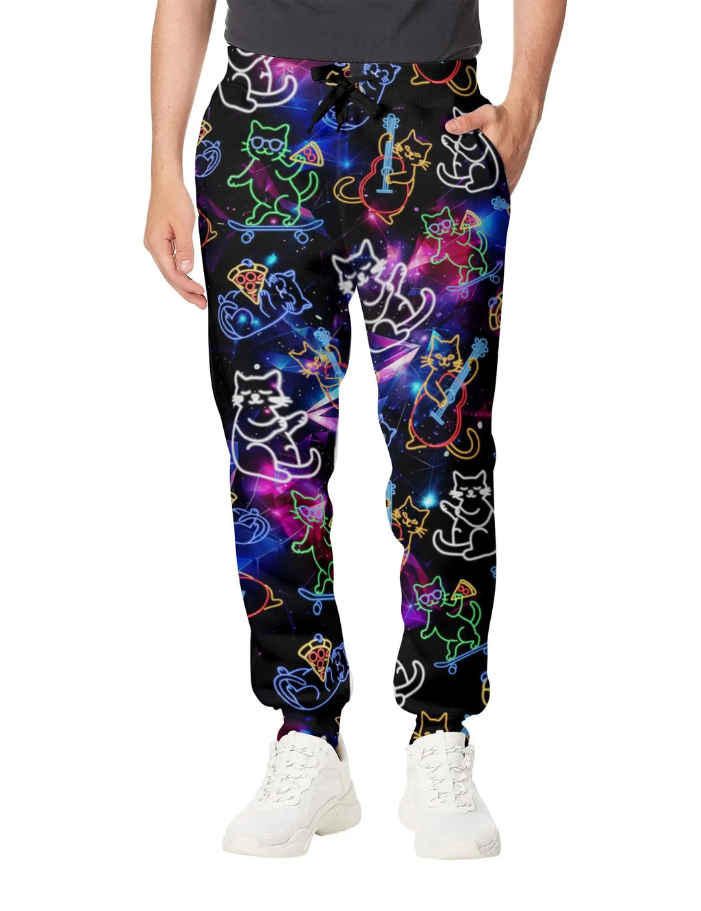 Men's Casual Jogging Pants Abstract Kitten Pizza Print Design Suitable for Outdoor Sweatpants Autumn and Winter Fashion