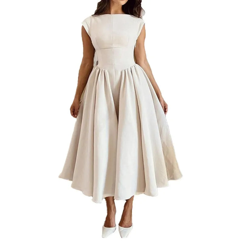 Elegant Women's Summer Evening Sleeveless High Waist Backless Long Solid Color Wrinkle Resistant Pullover Dress For Women