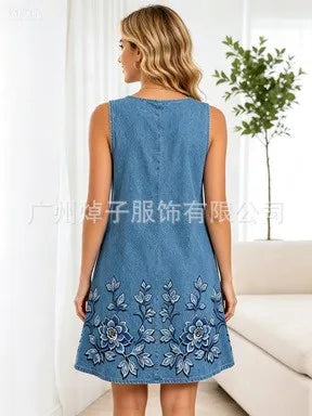 Women's Casual Summer Dress Sleeveless Loose Fit Round Neck Pullover Mid Length 3D Print for Women Beach Camping Hiking Outfit