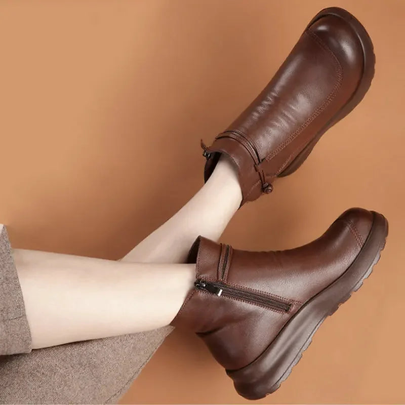 GKTINOO Fashion Winter Women Genuine Leather Ankle Boots Female Thick Wool Warm Snow Boots Mother Waterproof Non-slip Booties