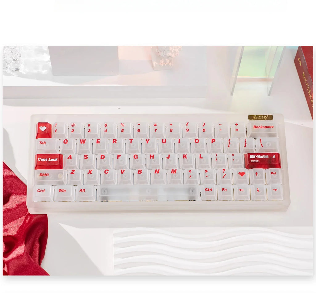 White Frog Korean Keycap Mist Pc Transparent Light Cherry 154/131 Key2.25/2.75/7U Space Bar Retro Red L Shape Enter Key Keycaps