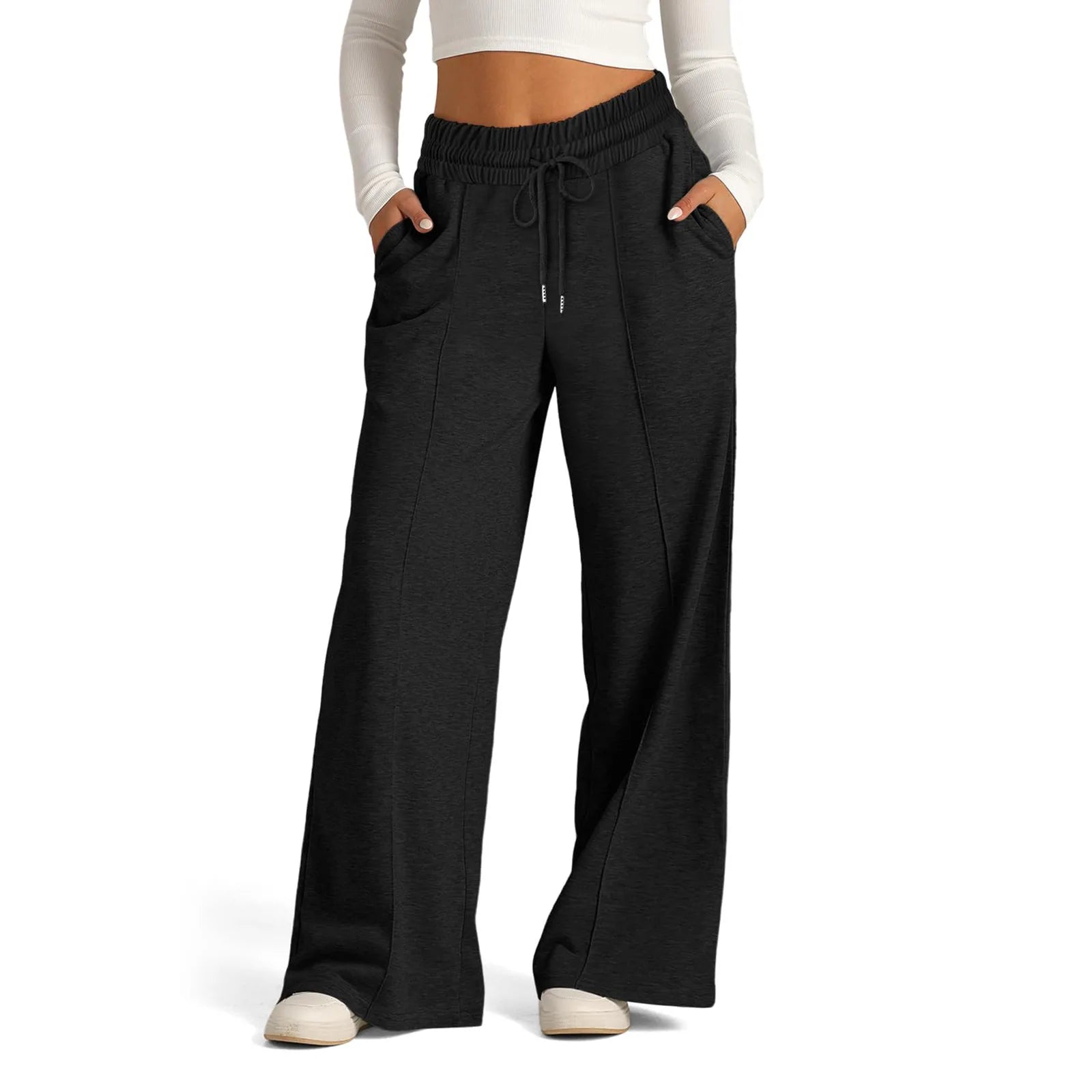 Womens Wide Leg Sweatpants High Waisted Baggy Flared Pants Drawstring Athletic Joggers Casual Daily Wear Loose Yoga Sports Pants