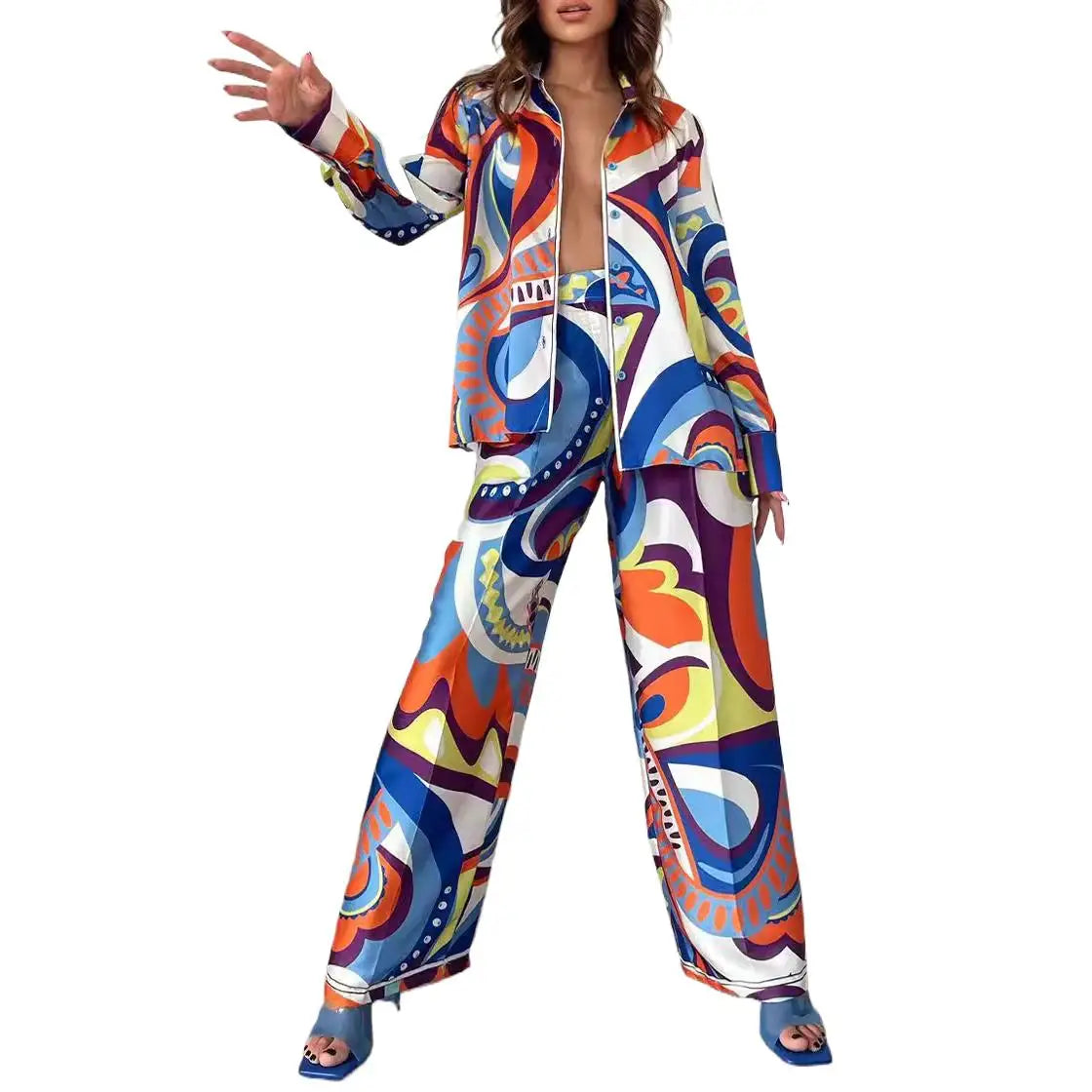 Spring New Two Piece Sets African Sets For Women New African Print Elastic Baggy Pants Rock Style Famous Suit Lady Outfits