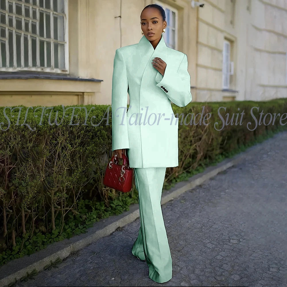 White Pants Suit Woman Luxury 2 Pieces Jacket Pants Smart Casual Office Lady Blazer Set Solid Color Trajes De Mujer Elegante