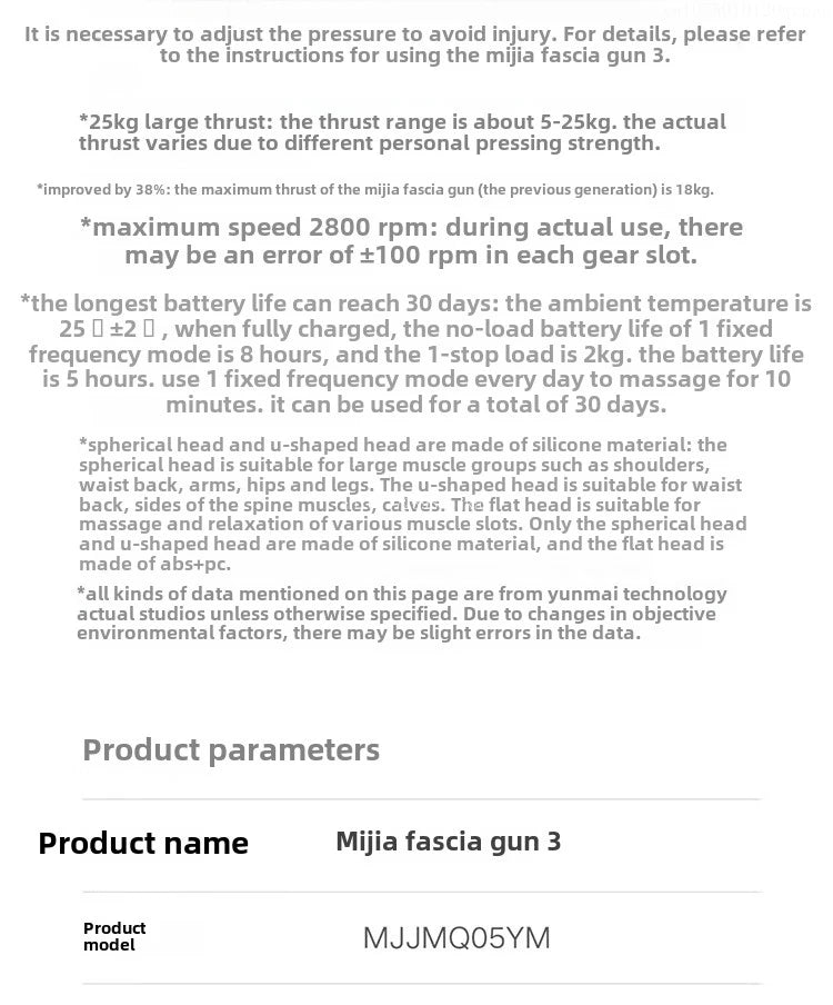 Mijia Fascia Gun 3 Muscle Massage Gun Dual Mode 3 Massage Heads 25KG Thrust Shoulder and Neck Relaxation Massage Driver