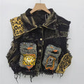 Design Sense Trendy Cool Personality Contrasting Color Stitching Old Denim Vest 2025 Spring Summer New Fashion Vest for Women