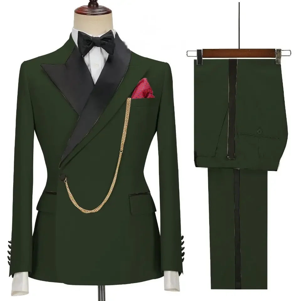 2024 Custom Made Black Groom Tuxedo Peaked Lapel Double Breasted Men Suit Prom Wedding Party Men Suits Costume ( Jacket+Pants)