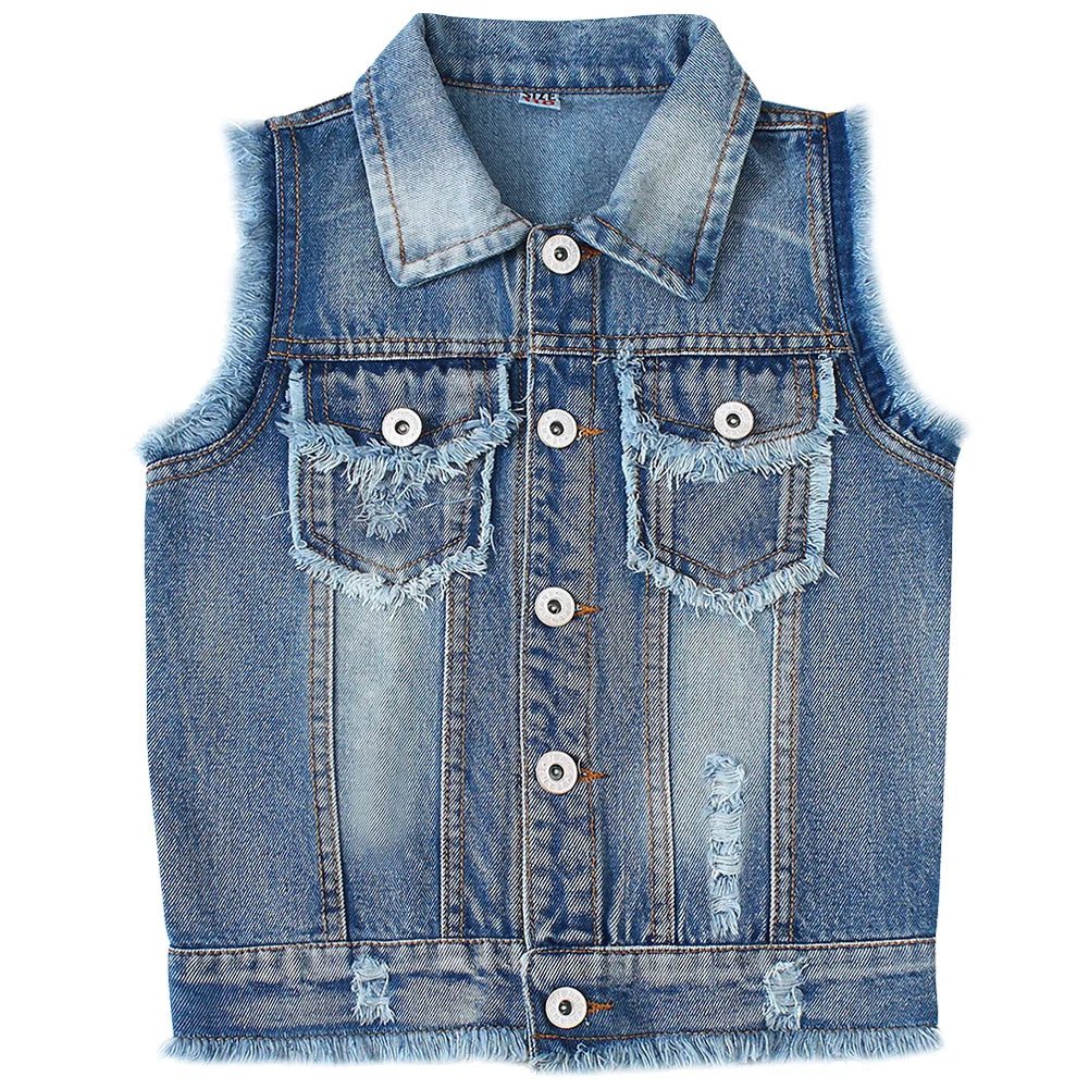 Girls Denim Vest,Kids Denim Jacket,Boys Vest Coat,Sleeveless Tassels Lapel Outerwear,Casual Button Children's Cowboy Waistcoat