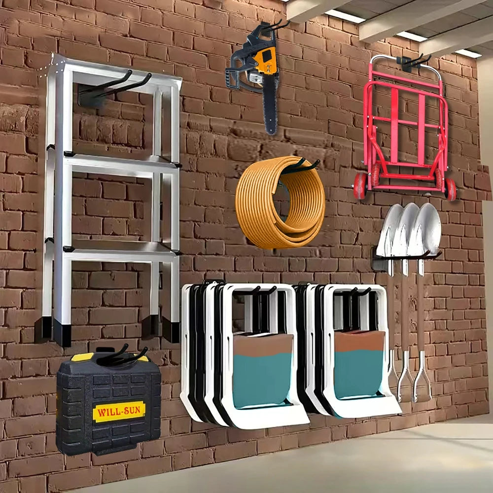 Tool Storage System Hook Wall Holder Garage Storage Multi-Purposes Garden Tool Organizer Shovel Rake Broom Hose Shovel Organizer